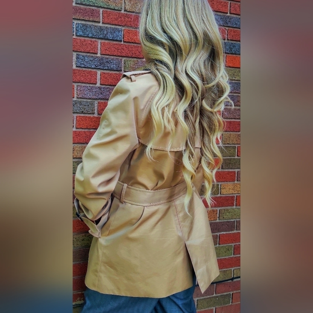 NWOT Coach Khaki and Leopard Belted Short trench coat size xs - Picture 17 of 17